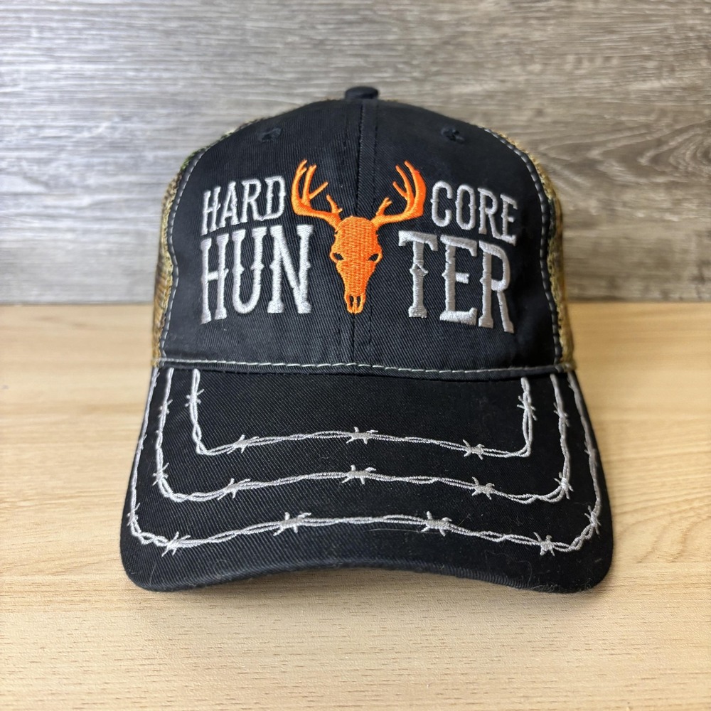 Hard Core Hunter Hat Cap Snap Back Camouflage Mesh Trucker Embroidered Mens